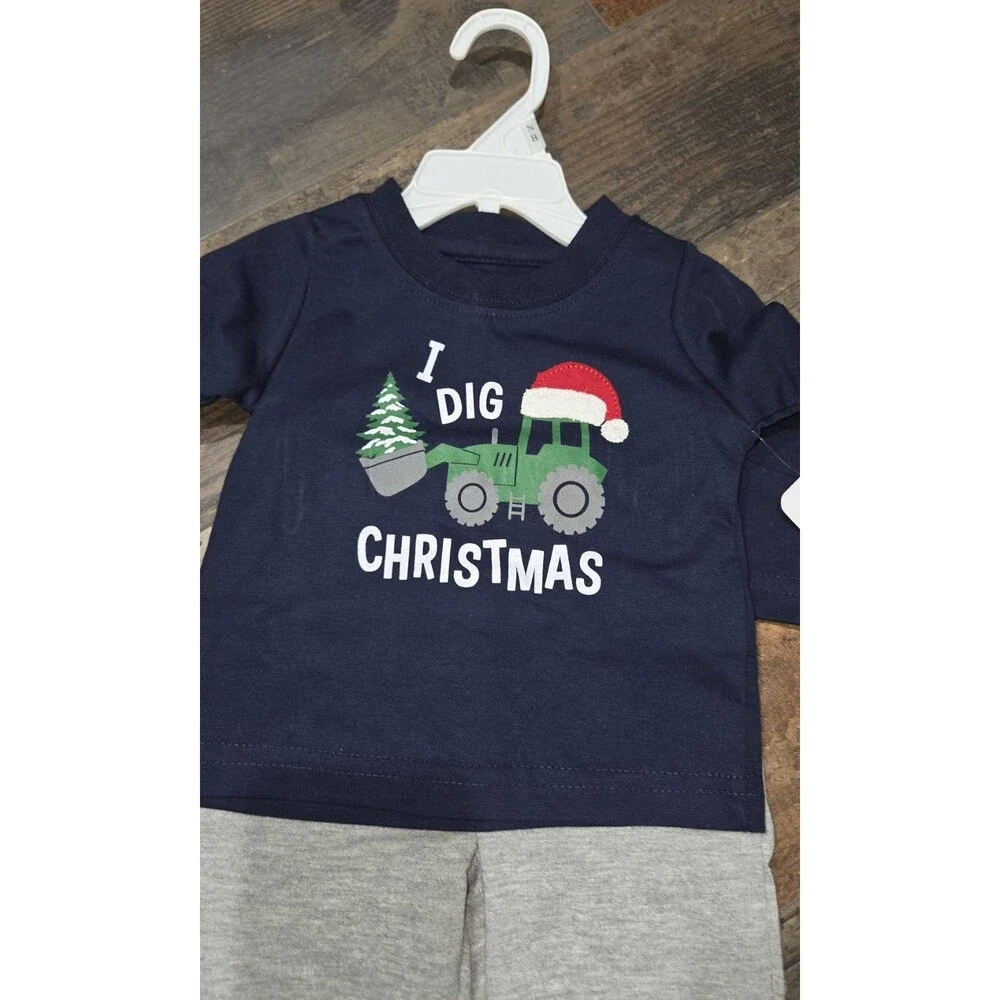 Planet Cotton I Dig Christmas 2pc Baby Outfit NWT Sz NB B9